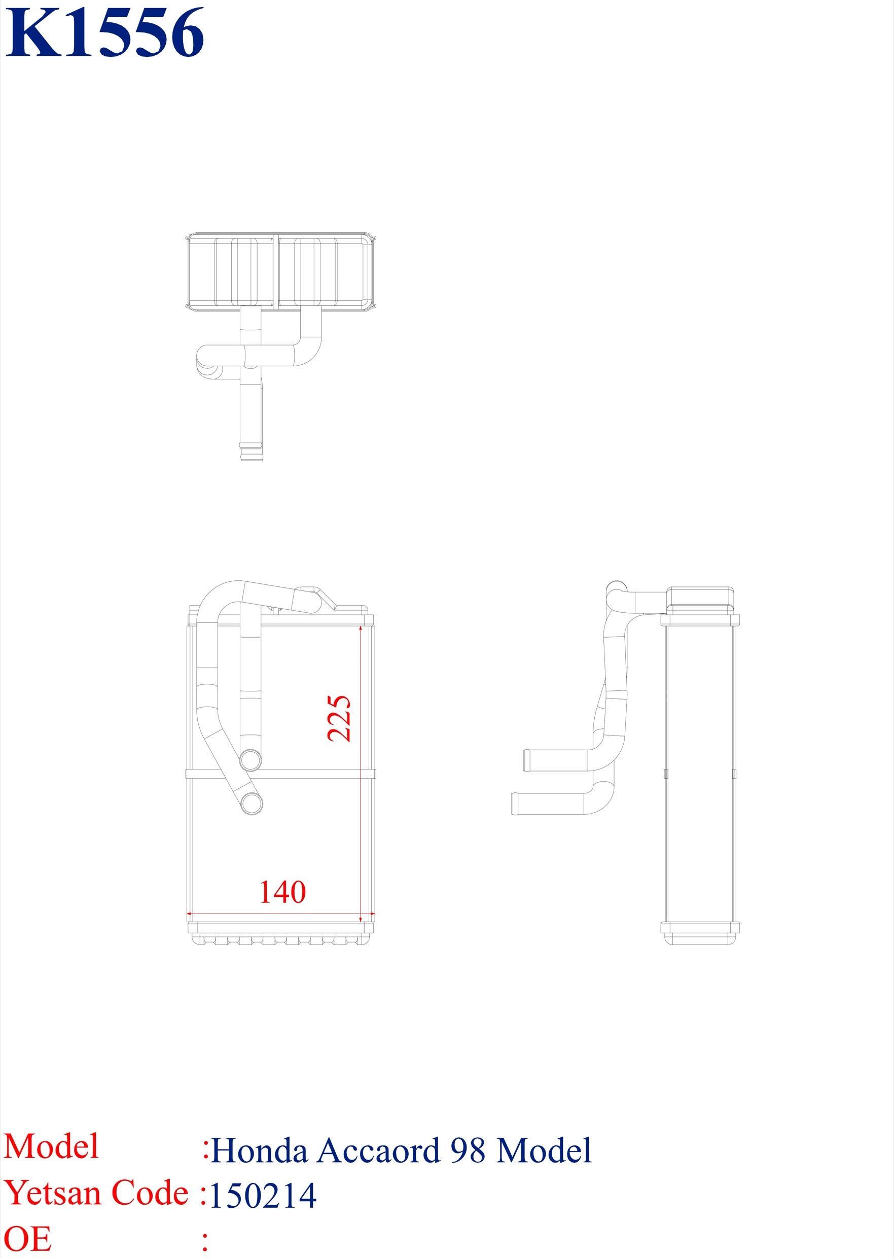 Honda Accord Model 1998 Heater Core Yetsan Catalog
