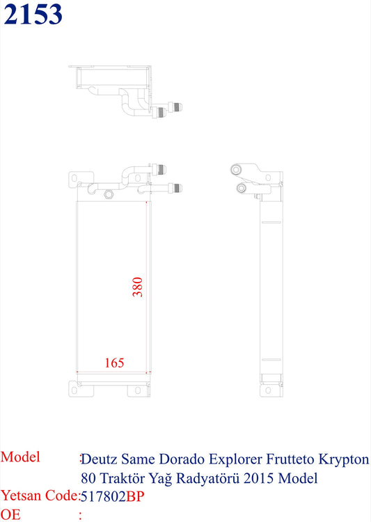 DEUTZ-SAME Dorado Explorer Frutetto Krypton 80 Model 2015 Oil Cooler