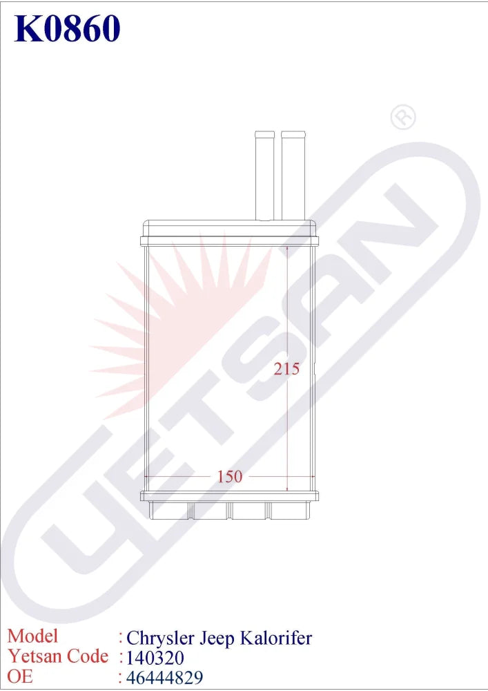 CHRYSLER Stratus Heater Core Yetsan Catalog
