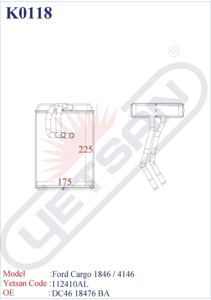 FORD Cargo 1846 / 4136 Heater Core Yetsan Catalog