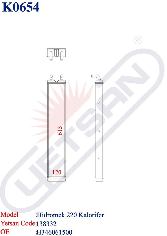 HIDROMEK 220 Heater Core Yetsan Catalog