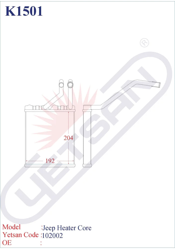 JEEP Heater Core Yetsan Catalog