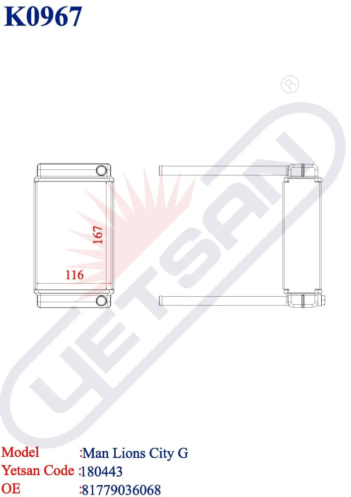 MAN MAN Lions City Heater Core Yetsan Catalog