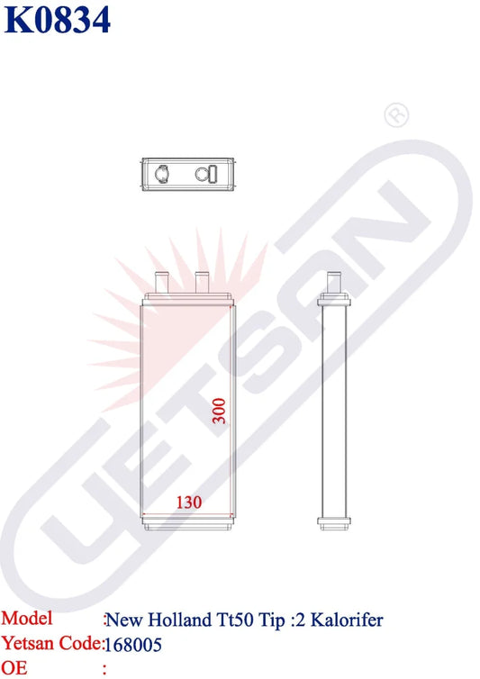 New Holland Tt50 Type 2 Heater Core