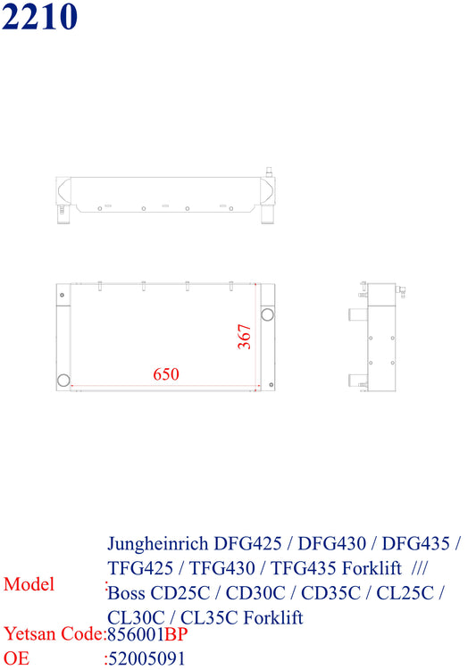 JUNGHEINRICH DFG425 / DFG430 / DFG435 / TFG425 / TFG430 / TFG435 - BOSS CD25C / CD30C / CD35C / CL25C / CL30C / CL35C Forklift Oil Cooler