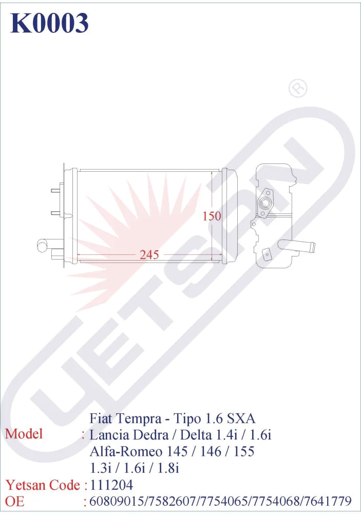 Alfa Romeo 145 (94-) 1.3I / 1.4 Ts 16V 1.6I 16 1.8I 1.8Ts 146 2.0 1.9 Td 155 (92-) 1.7 Turbo Q4 2.5