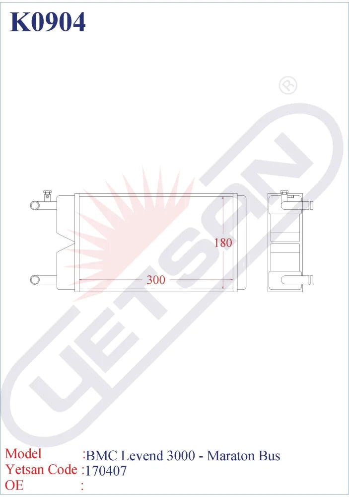 Bmc Levent 3000 / Maraton Bus Heater Core