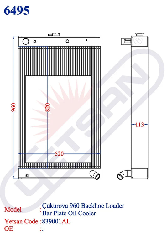 Çukurova 940 Backhoe Loader Bar Plate Oil Cooler