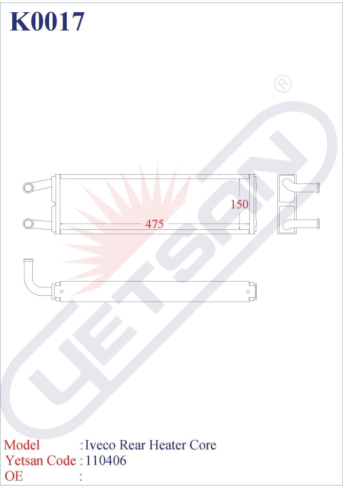 Fiat Iveco Rear Heater Core