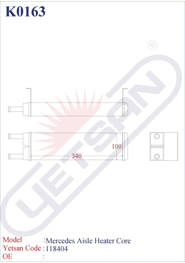 MERCEDES BENZ Aisle Heater Core Yetsan Catalog