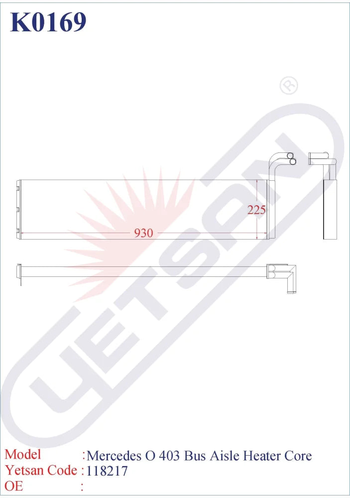 Mercedes Benz O 403 Bus Aisle Heater Core