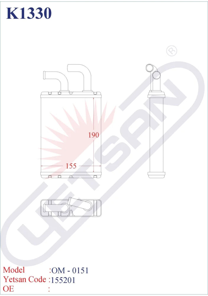 Omega Om - 0151 Heater Core