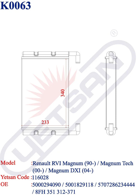 Renault Rvi Magnum (90-) / E-Tech (00-) Dxi (04-) Heater