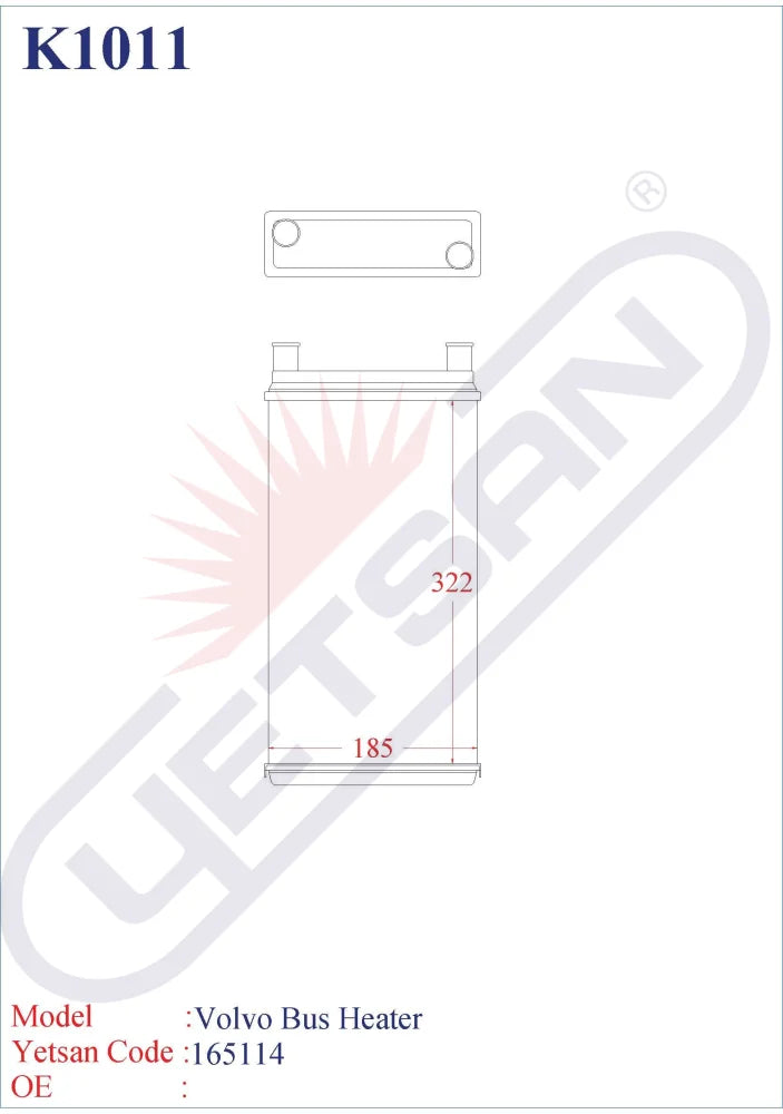 VOLVO Bus Heater Core Yetsan Catalog
