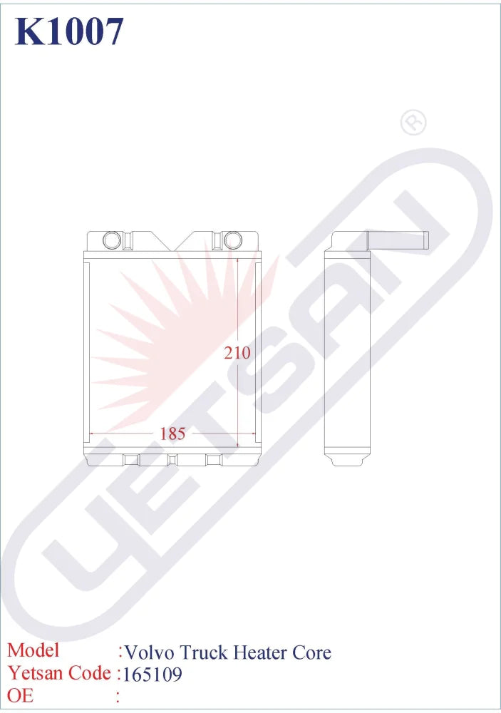 VOLVO Truck Heater Core Yetsan Catalog